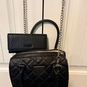 GUESS Black Quilted Satchel and Wallet
